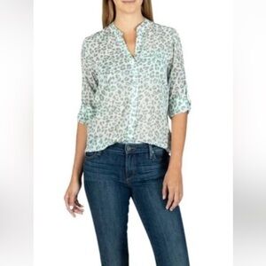 Kut From Kloth XS Animal Print Jasmine Top Sheer Button Down In Leopard Haze‎